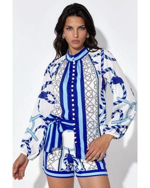 Msn-Collection Paisley Woven Playsuit With Tie Detail - Blue