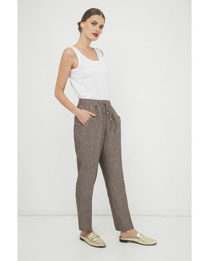 Conquista Lange Linnen Broek Met Strikdetail - Bruin