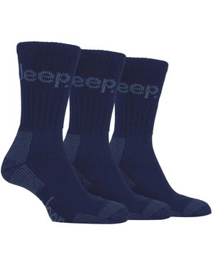 Jeep 3 Pair Terrain Cushion Sole Walking Hiking Work Socks - Blue