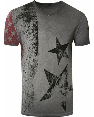 Rusty Neal Usa T-Shirt Met Sterren En Strepen En V-Hals - Grijs