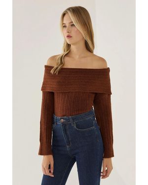 Hiccup Off Shoulder Knit Jumper - Blue