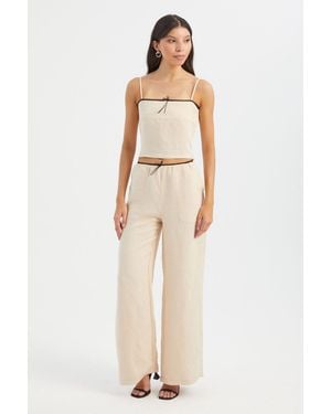 Hiccup Striped Square Neck Strappy Cropped Top - Natural