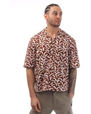 BOSS Lello Overhemd Met Bladerenprint (bruin)