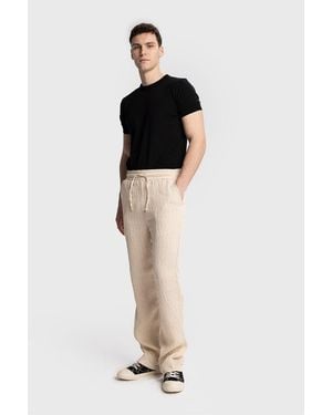 Giesto Textured Regular Fit Drawstring Waist Trousers - Black