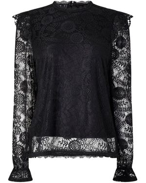 Pieces Damesblouse Met Hoge Hals En Kanten Versiering, Normale Pasvorm - Zwart