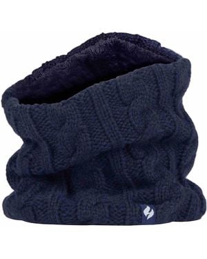 Heat Holders Ladies Cable Knit Winter Fleece Lined Thermal Neck Warmer - Blue