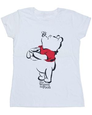 Disney Ladies Winnie The Pooh Drawing Cotton T-Shirt - White