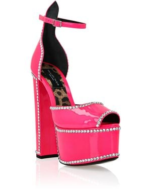 Philipp Plein Patent Leather Platform Sandals Hi-Heels - Roze