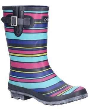 Cotswold Ladies Paxford Elasticated Mid Calf Wellington Boot /Stripe) Rubber - Blue