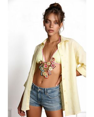 Happiness İstanbul Textured Embroidered Long Sleeve Shirt With Button Closure - White