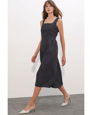 Bigdart Polka Dot A-Line Midi Dress - Blue