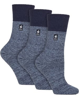 Gentle Grip 3 Pack Ladies Thermal Socks Warm Winter Crew With Brushed Inner - Blue
