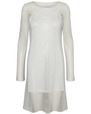Vero Moda Celine Mesh Crew Neck Mini Jurk (Sneeuwwit) - Grijs