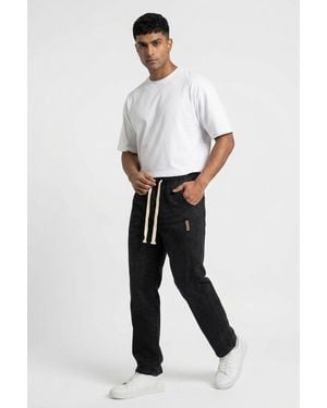 Bigdart Relaxed Fit Denim Trousers With Drawstring Waist - White