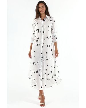 Msn-Collection Text Print Maxi Shirt Dress - White
