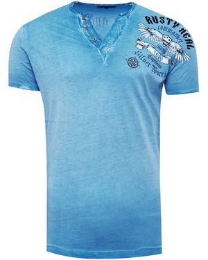 Rusty Neal V-Hals T-Shirt Met Print Aan De Zijkant - Blauw