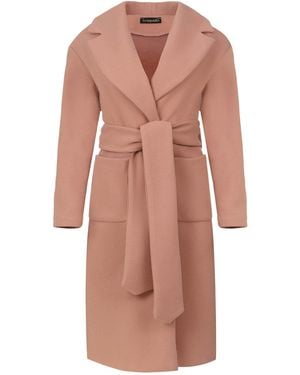 Conquista Long Colour Faux Mouflon Coat With Belt - Pink