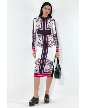 Msn-Collection Printed Bodycon Midi Dress - Red