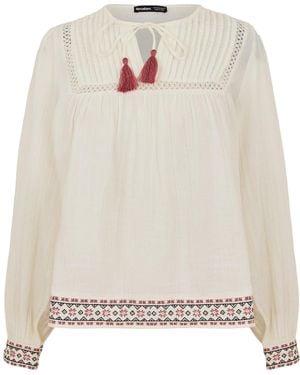 Threadbare Reema Strikhals Blouse Met Lange Mouwen - Wit