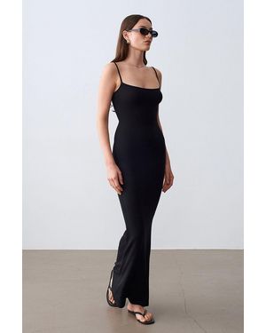Dilvin Ribbed Bodycon Maxi Dress - Black