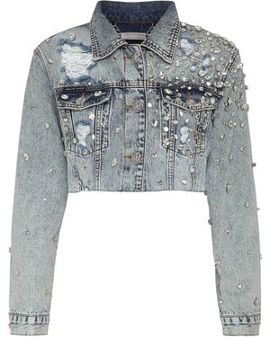 Philipp Plein Denim Long Jacket Crystal - Grijs