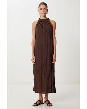 Happiness İstanbul Textured Midi Dress With Halter Collar - Brown
