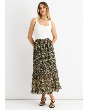 Gini London Sparkle Floral Maxi Skirt - Black