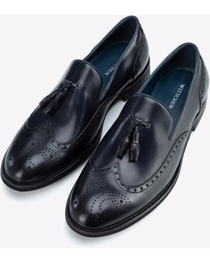 Wittchen Leren Mocassins Met Perforaties Marineblauw, Natuurlijk Leer