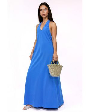 Busem Cotton Midi Halter Dress With Slit - Blue