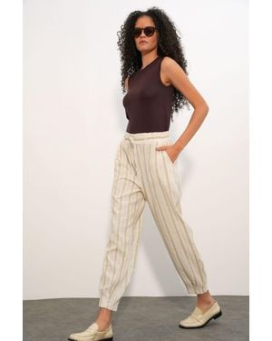 Bigdart Striped Linen-Blend Jogger Trousers - Natural