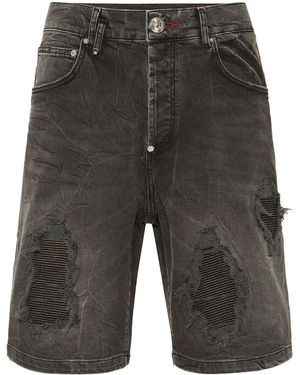 Philipp Plein Denim Shorts Formentera Distressed - Grijs