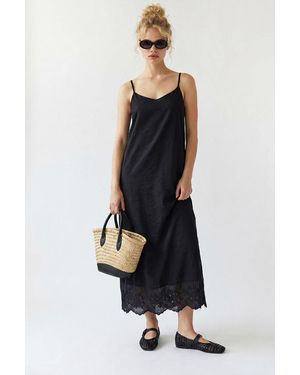 MixRay Embroidered A-Line Midi Slip Dress - White