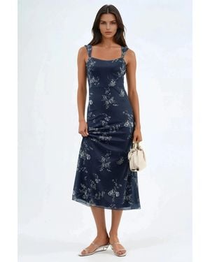 Hiccup Floral Midi Dress With Heart Collar - Blue