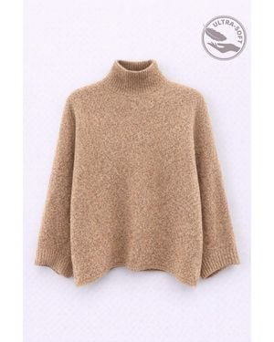 MixRay Oversized Ribbed Turtleneck Jumper - Natural
