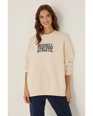 Hiccup Oversized Printed Crew Neck Sweatshirt - Natural