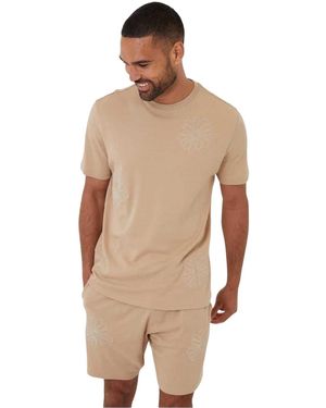 Threadbare Ardsley Fleece-Short Met Bloemenprint Voor - Naturel