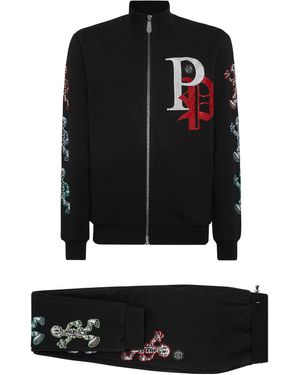 Philipp Plein Trainingspak: Hoodie & Broek Skeleton - Zwart