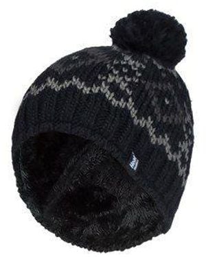 Heat Holders Fleece Lined Thermal Winter Warm Beanie Bobble Hat With Pom Pom - Black
