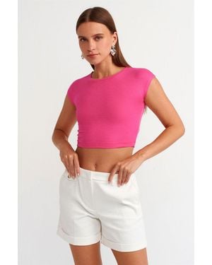 Dilvin Slim Fit Crop Jersey Blouse - Pink