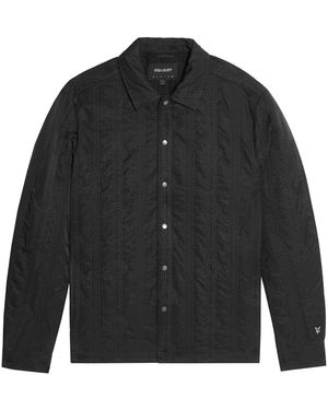 Lyle & Scott And Geometric Patterned Snap Button Embroidered Lion Crest Overshirt - Black