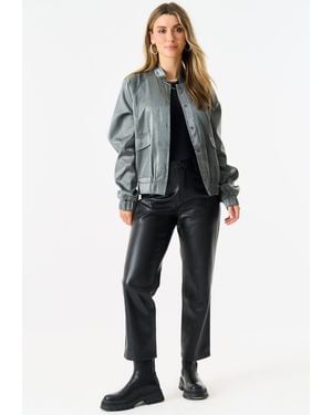 Gini London Metallic Elasticated Waist Bomber Jacket - Grey