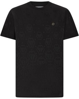 Philipp Plein T-Shirt Met Ronde Hals En Korte Mouwen Monogram - Zwart