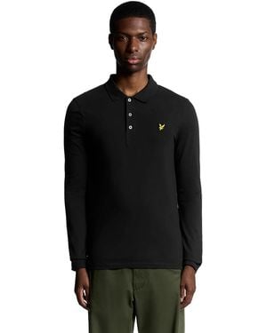 Lyle & Scott Herenpoloshirt Met Lange Mouwen En Merklogo Op De Borst (Jet) - Zwart