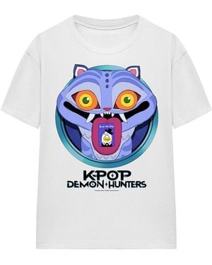 K-Pop Demon Hunters Ladies Save The Date Derpy Tiger Cartoon T-Shirt - Blue