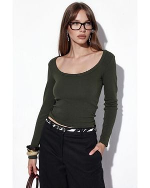 Busem Ribbed Long-Sleeve Crop Top - Black