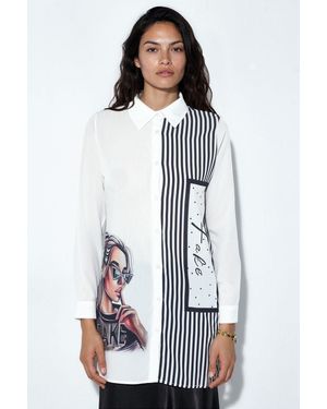 Msn-Collection Long Striped Poplin Shirt - White