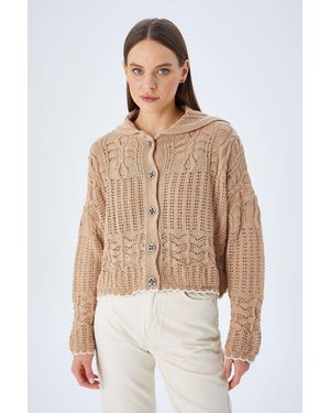 MixRay Textured Knitwear Cardigan With Button Closure - Natural