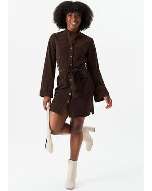 Gini London Button Front Belted Corduroy Shirt Dress - Black