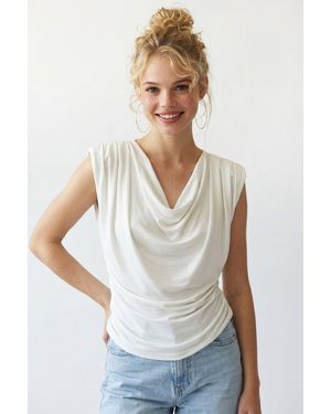 MixRay Sleeveless Cowl Neck Blouse - White