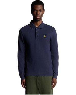 Lyle & Scott Herenpoloshirt Met Lange Mouwen En Merklogo Op De Borst (Marineblauw)